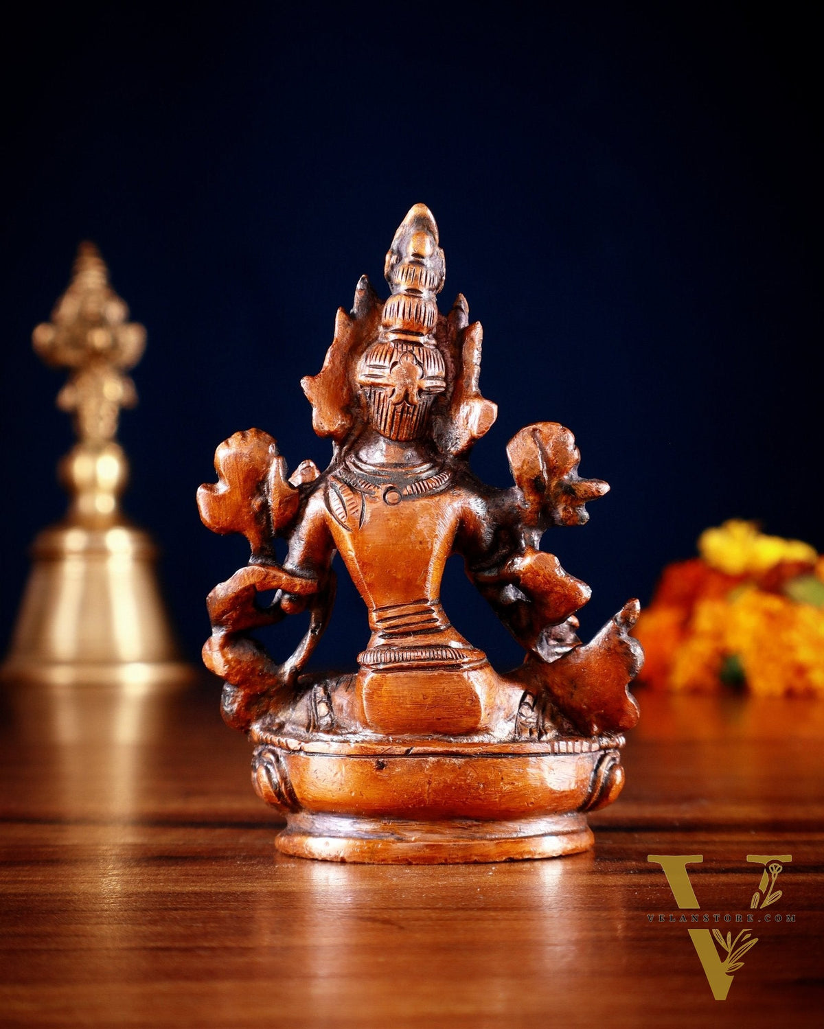 Brass Green tara devi statue 3" Tibetan red tone