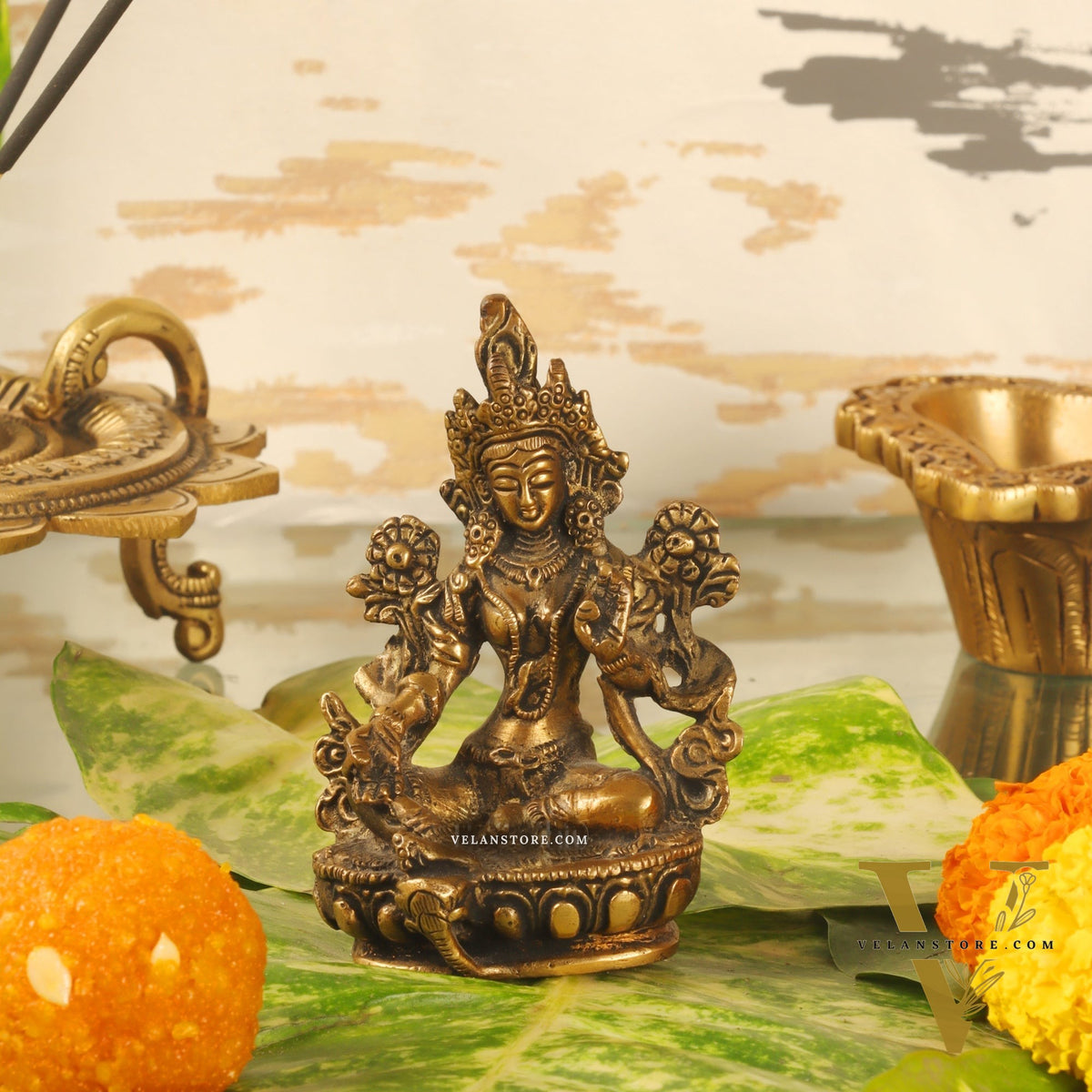 Brass Green tara devi statue 3 "