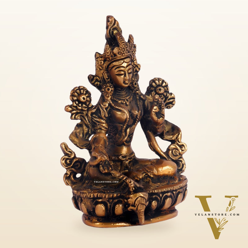 Brass Green tara devi statue 3 "