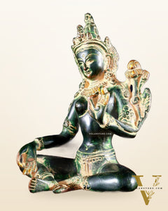 Brass Green Tara Statue – 5.5” (14 cm) | Agate green sand tone