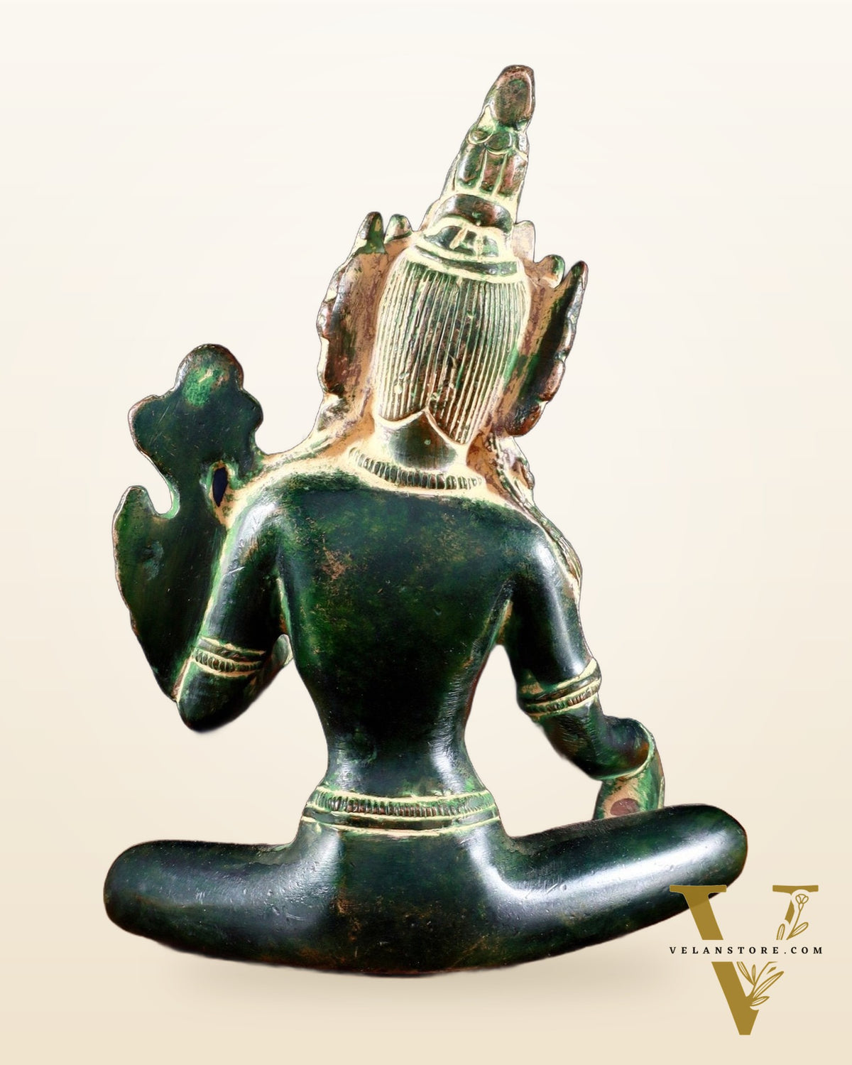 Brass Green Tara Statue – 5.5” (14 cm) | Agate green sand tone