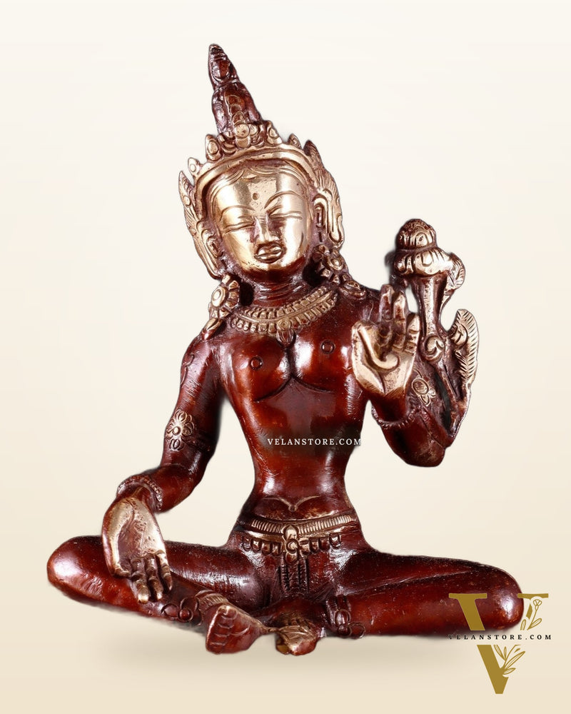 Brass Green Tara Statue – 5.5” (14 cm) | Double Tone Finish