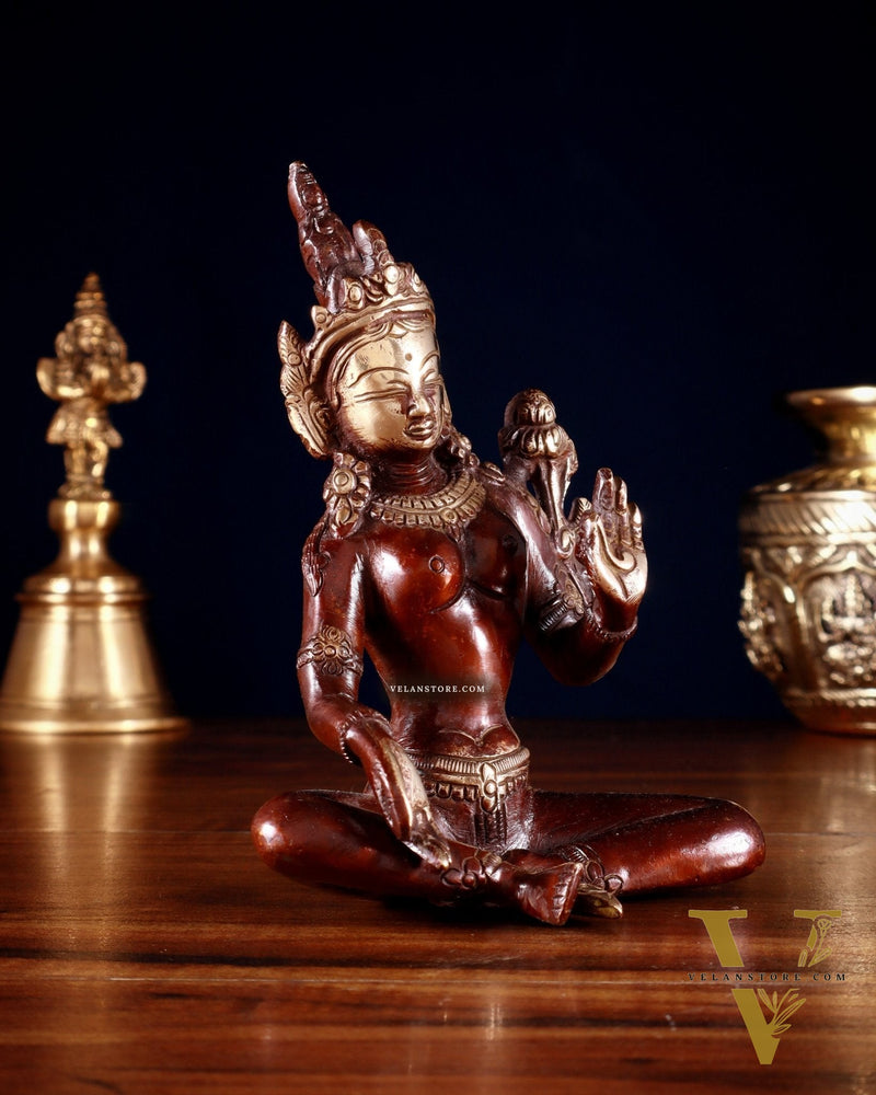Brass Green Tara Statue – 5.5” (14 cm) | Double Tone Finish