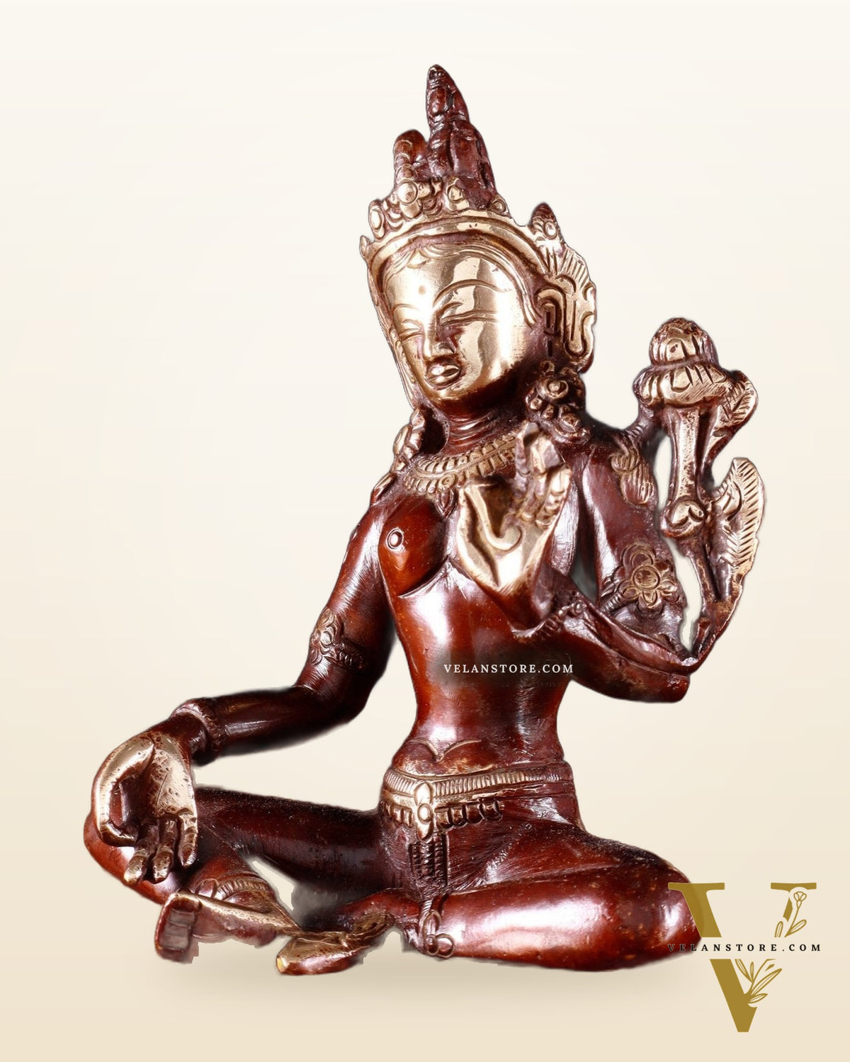 Brass Green Tara Statue – 5.5” (14 cm) | Double Tone Finish