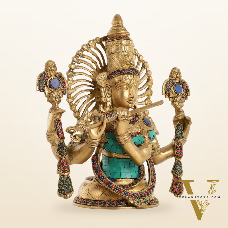 Brass Half Body Lord Krishna Bust Table Accent - 13.5