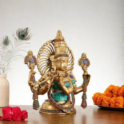 Brass Half Body Lord Krishna Bust Table Accent - 13.5