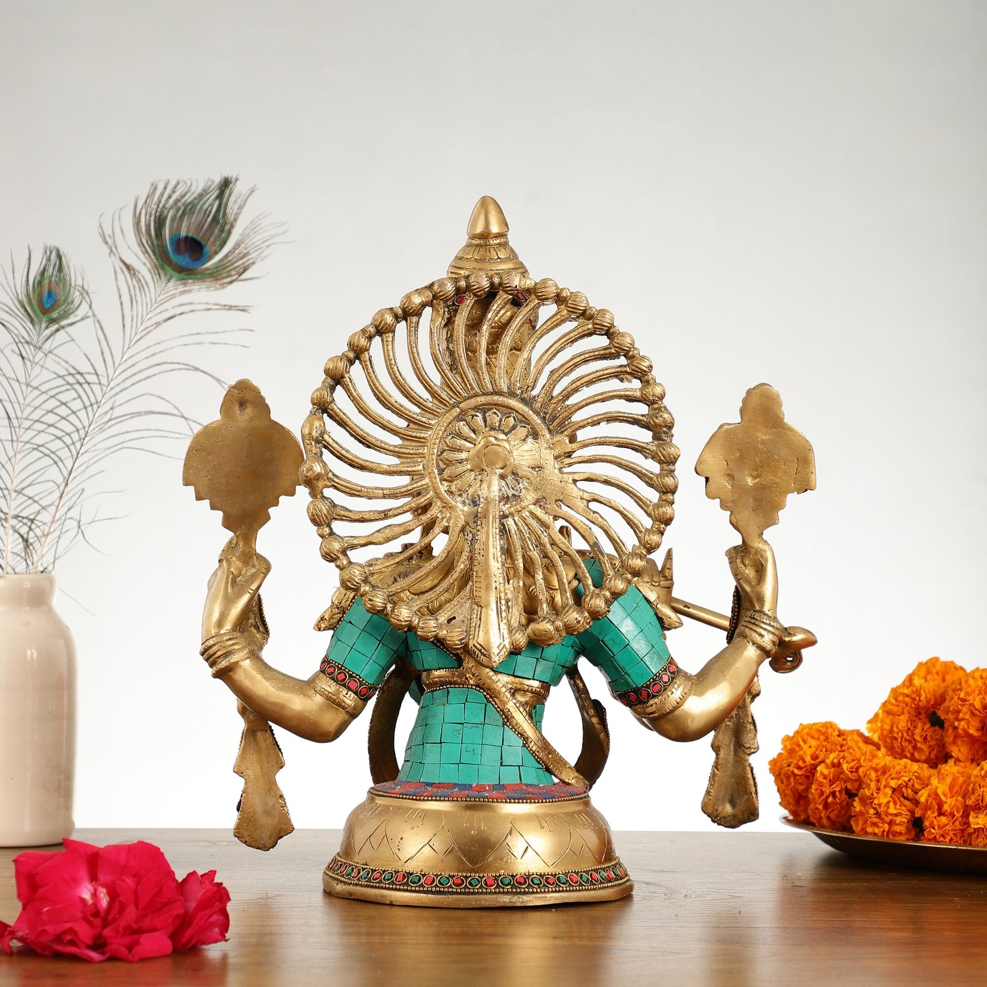 Brass Half Body Lord Krishna Bust Table Accent - 13.5