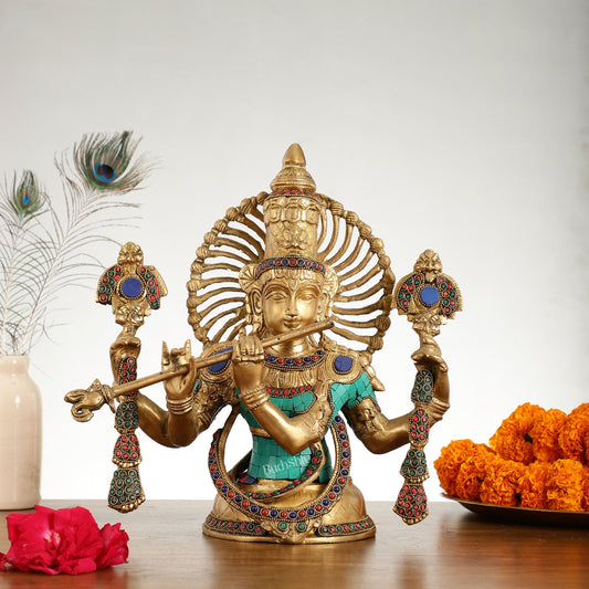 Brass Half Body Lord Krishna Bust Table Accent - 13.5
