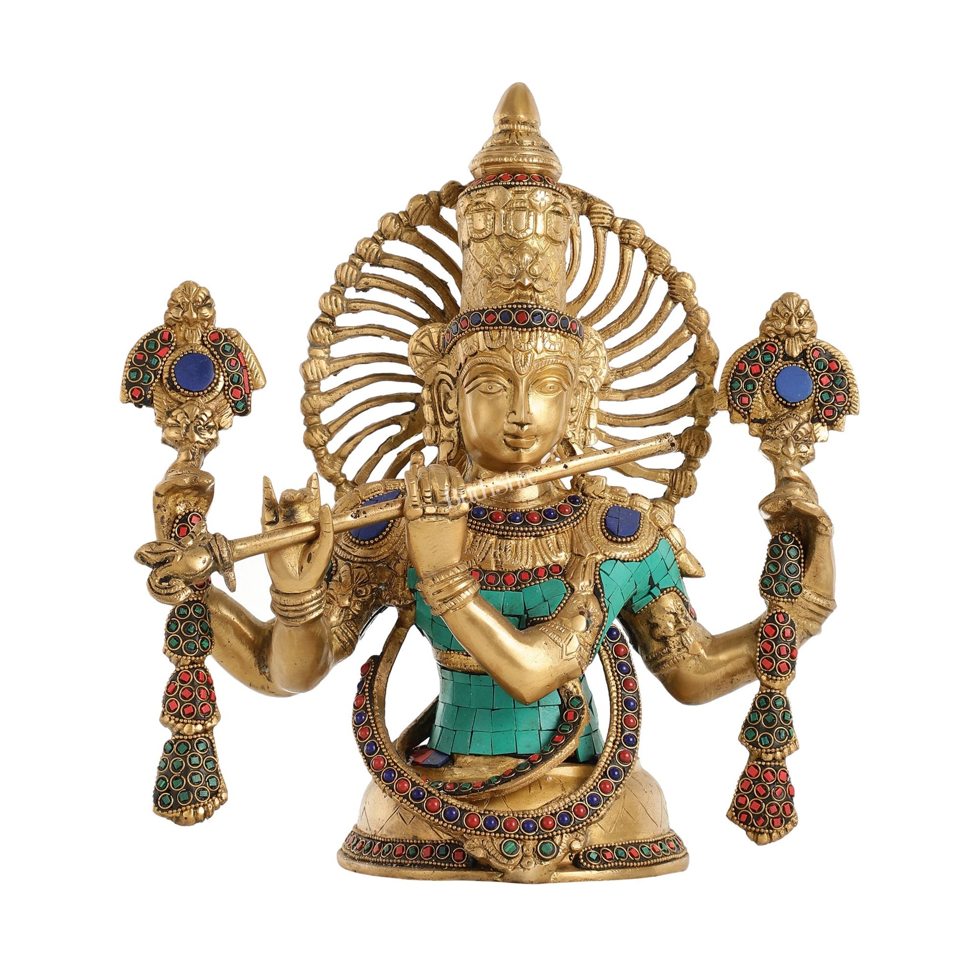 Brass Half Body Lord Krishna Bust Table Accent - 13.5