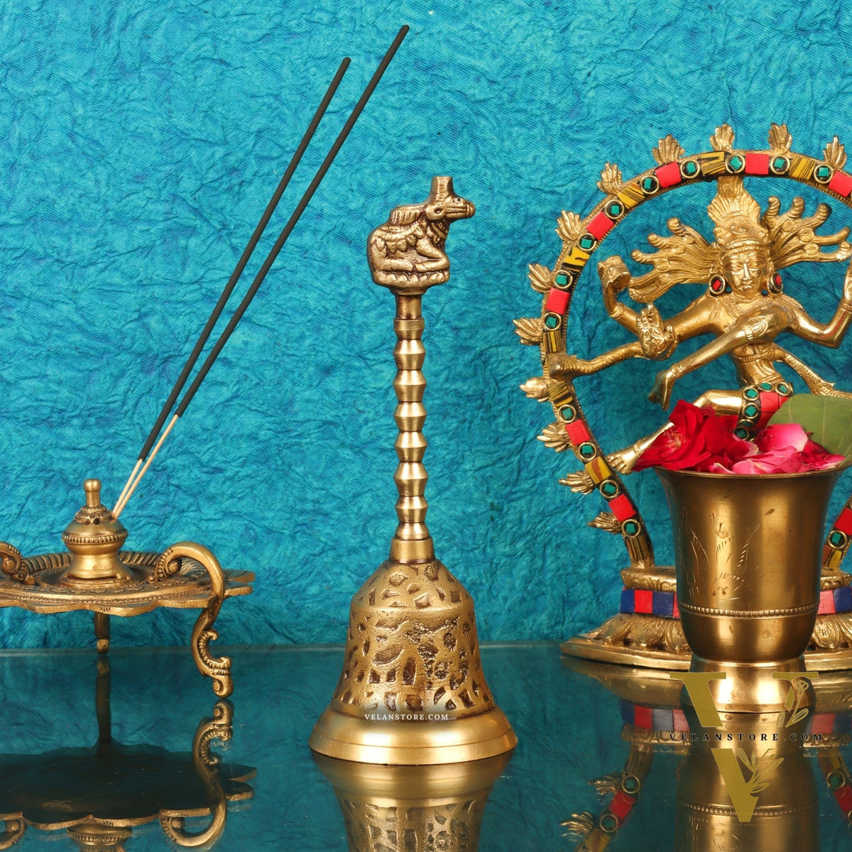 Brass hand bell for pooja 8.5"