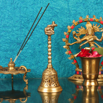 Brass hand bell for pooja 8.5"