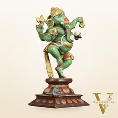 Brass Hand-Painted Dancing Ganesha Statue - 10 Inch