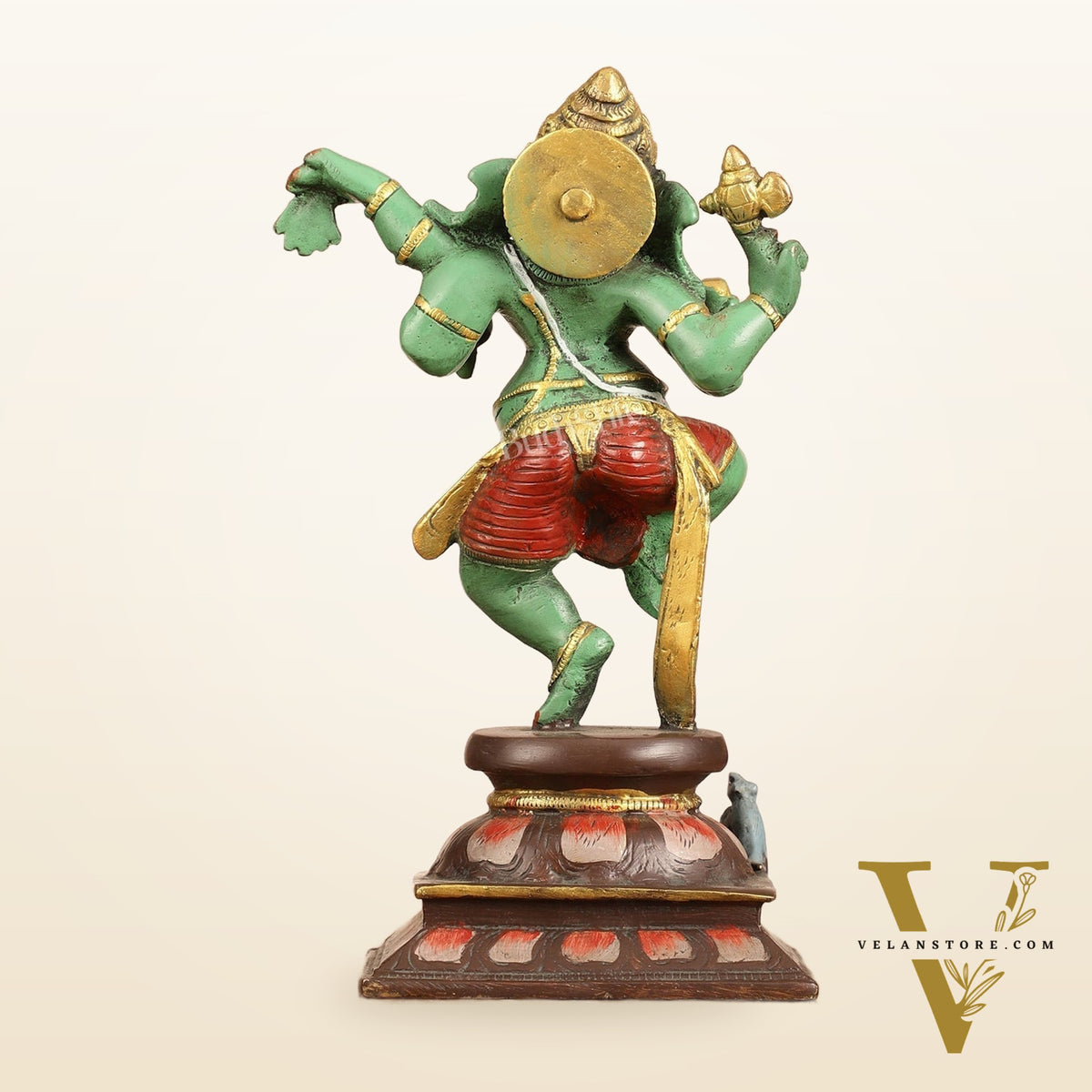 Brass Hand-Painted Dancing Ganesha Statue - 10 Inch