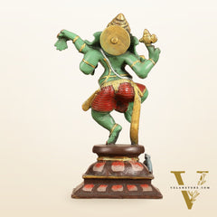 Brass Hand-Painted Dancing Ganesha Statue - 10 Inch