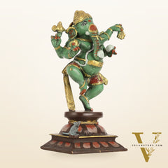 Brass Hand-Painted Dancing Ganesha Statue - 10 Inch