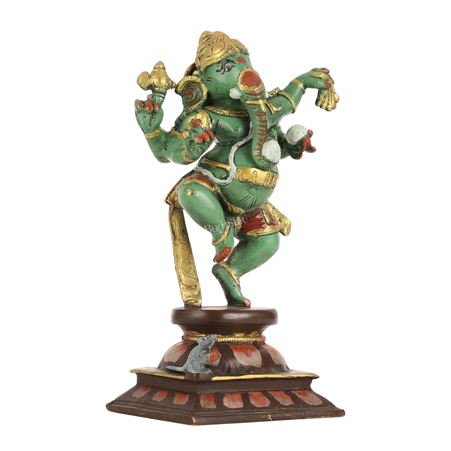 Brass Hand-Painted Dancing Ganesha Statue - 10 Inch