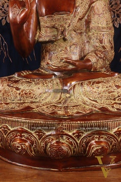 Brass Handcrafted Buddha Statue with Bodhi tree 43" copper and sand finish
