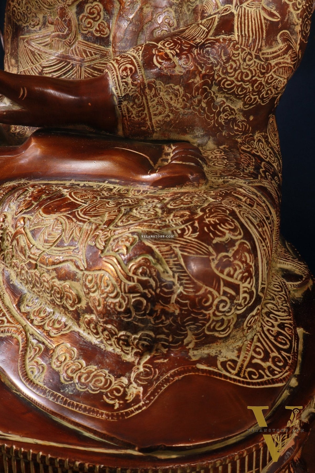 Brass Handcrafted Buddha Statue with Bodhi tree 43" copper and sand finish