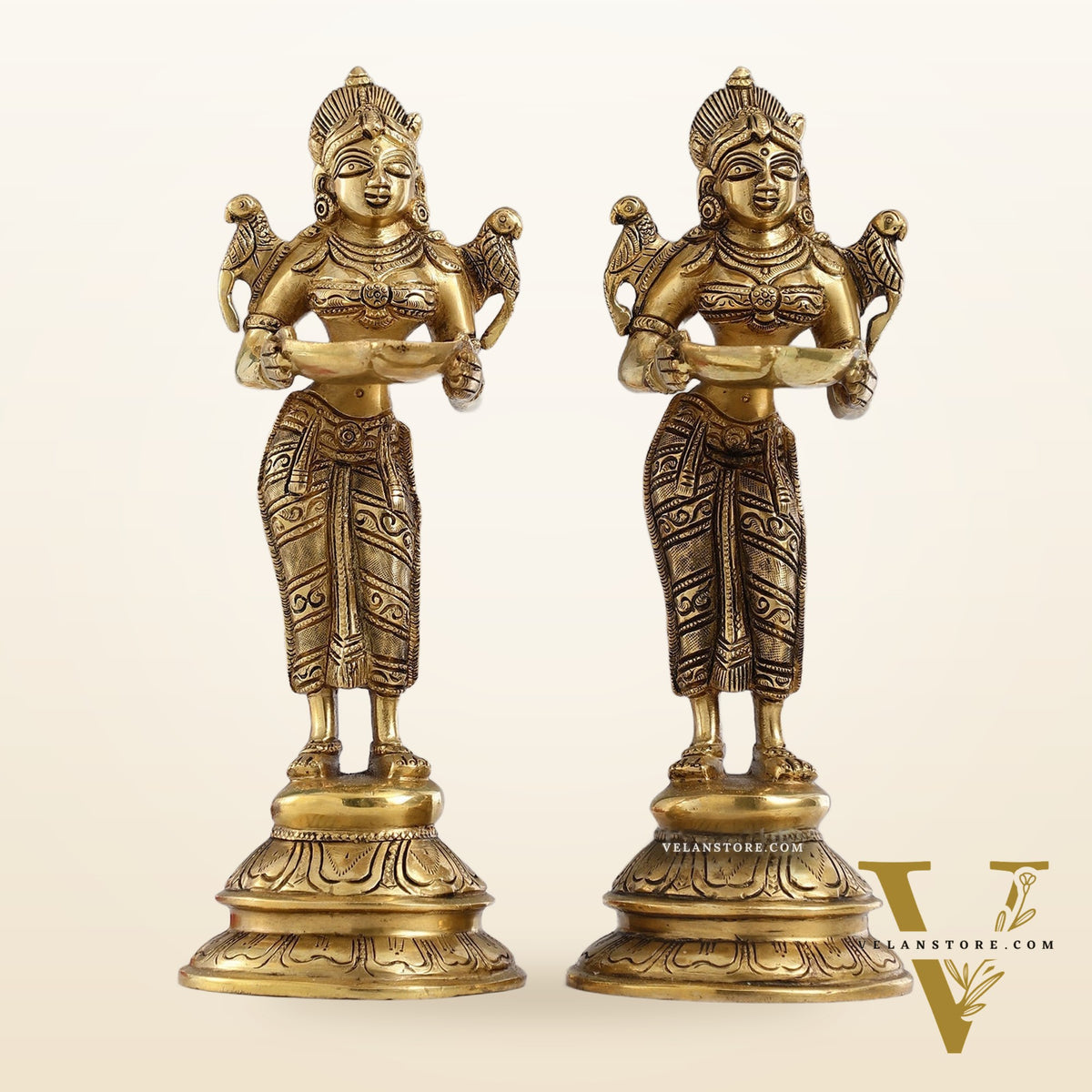 Brass Handcrafted Deep Lakshmi Oil Lamp - 11 inch