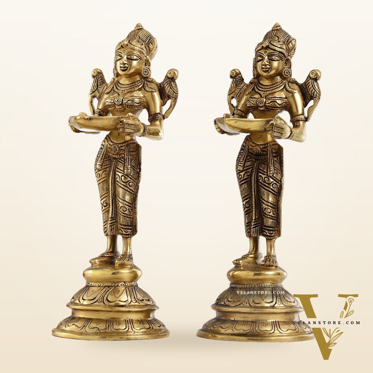 Brass Handcrafted Deep Lakshmi Oil Lamp - 11 inch