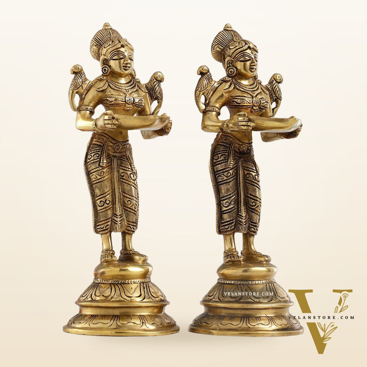 Brass Handcrafted Deep Lakshmi Oil Lamp - 11 inch