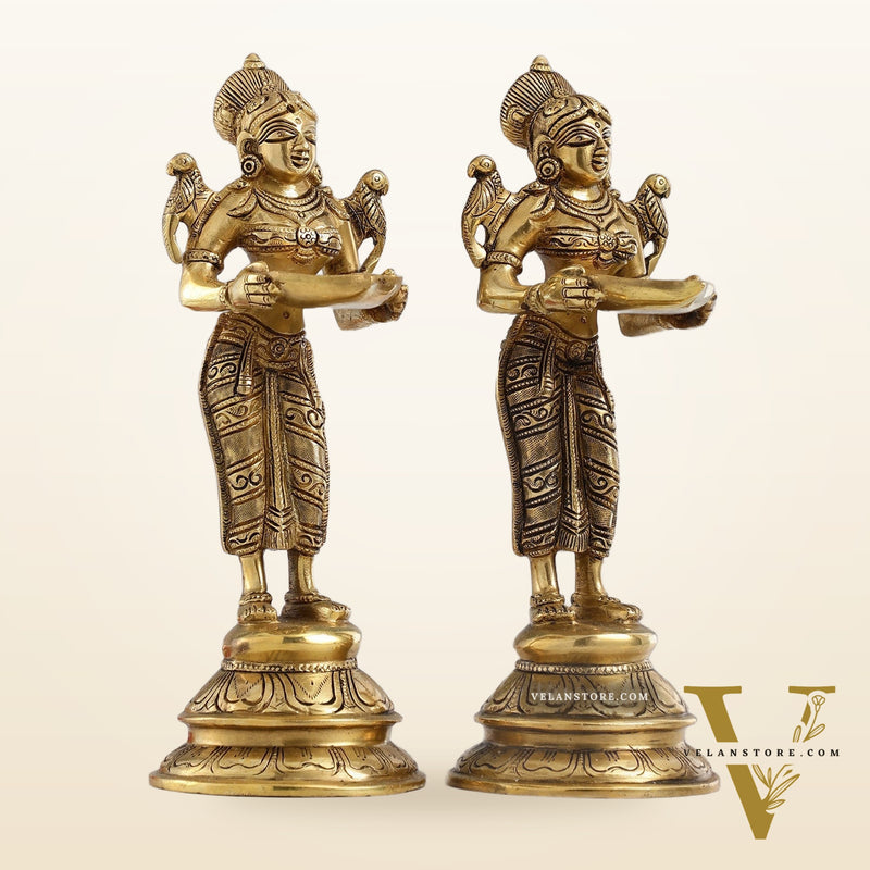 Brass Handcrafted Deep Lakshmi Oil Lamp - 11 inch