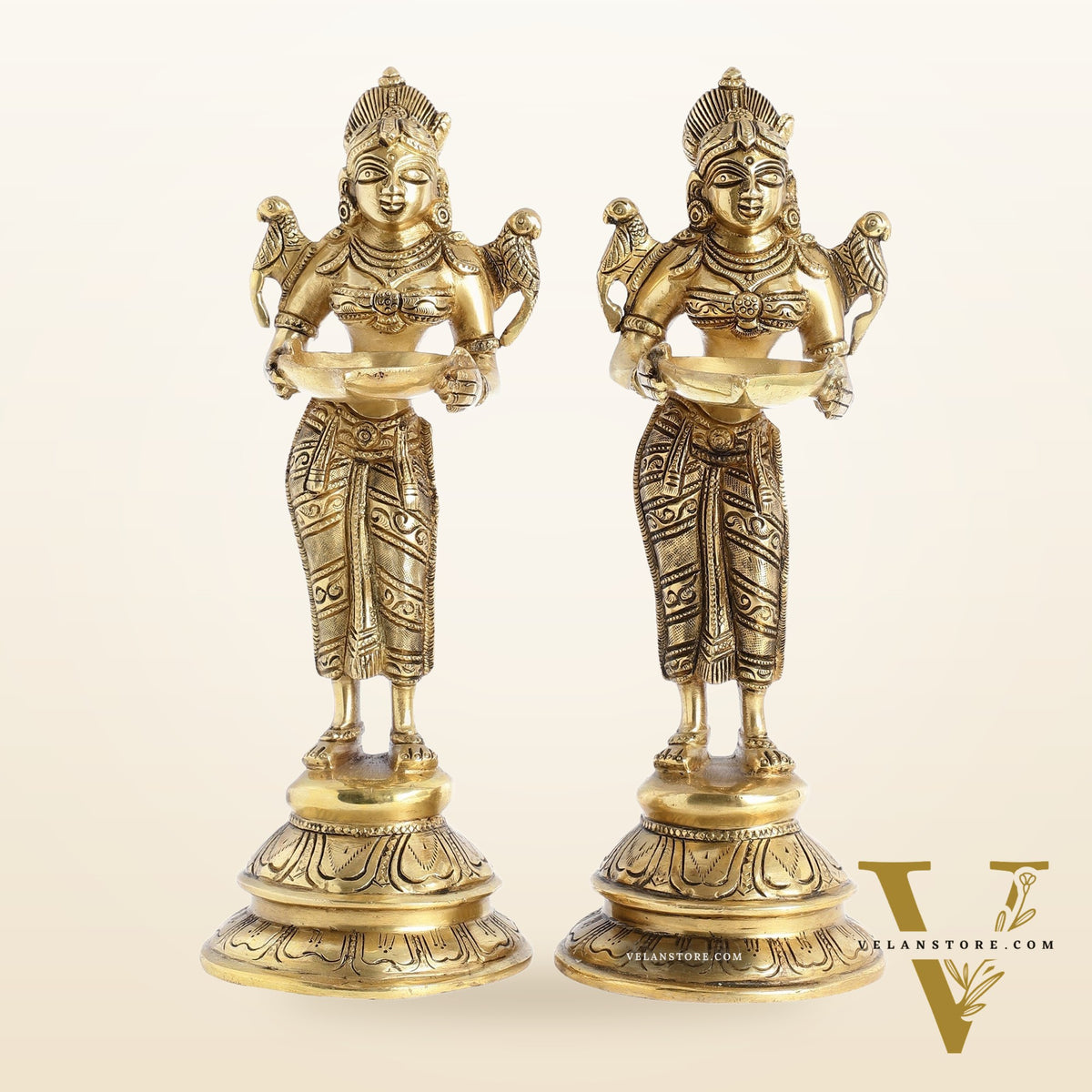 Brass Handcrafted Deep Lakshmi Oil Lamp - 11 inch
