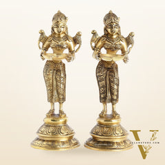 Brass Handcrafted Deep Lakshmi Oil Lamp - 11 inch