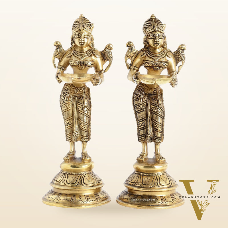 Brass Handcrafted Deep Lakshmi Oil Lamp - 11 inch