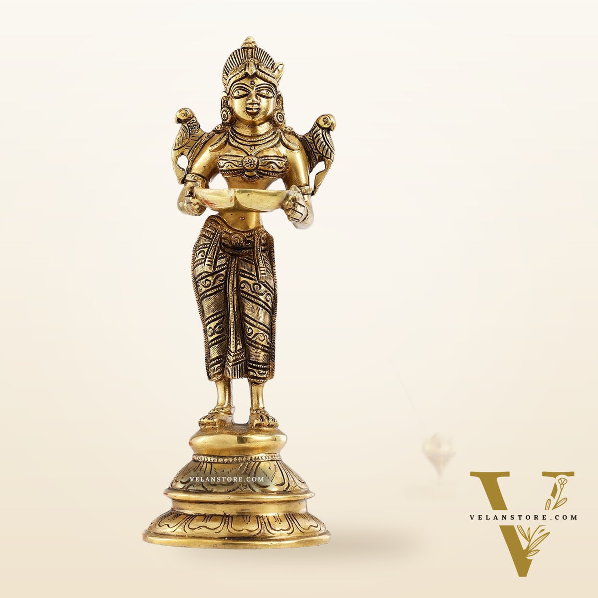 Brass Handcrafted Deep Lakshmi Oil Lamp - 11 inch