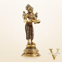 Brass Handcrafted Deep Lakshmi Oil Lamp - 11 inch