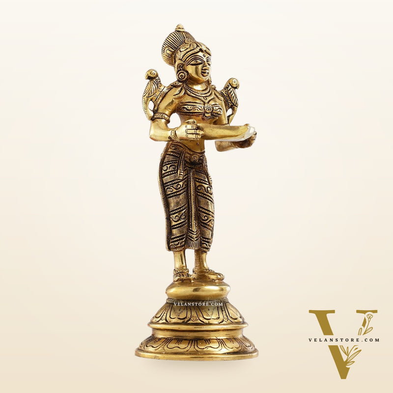 Brass Handcrafted Deep Lakshmi Oil Lamp - 11 inch