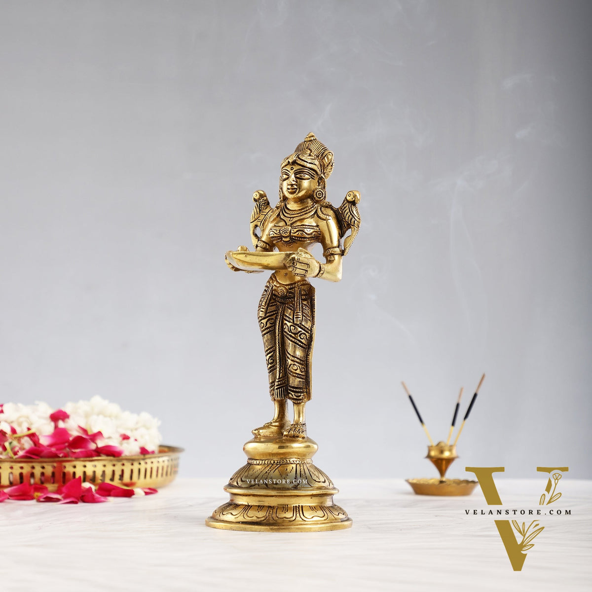 Brass Handcrafted Deep Lakshmi Oil Lamp - 11 inch