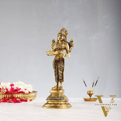 Brass Handcrafted Deep Lakshmi Oil Lamp - 11 inch