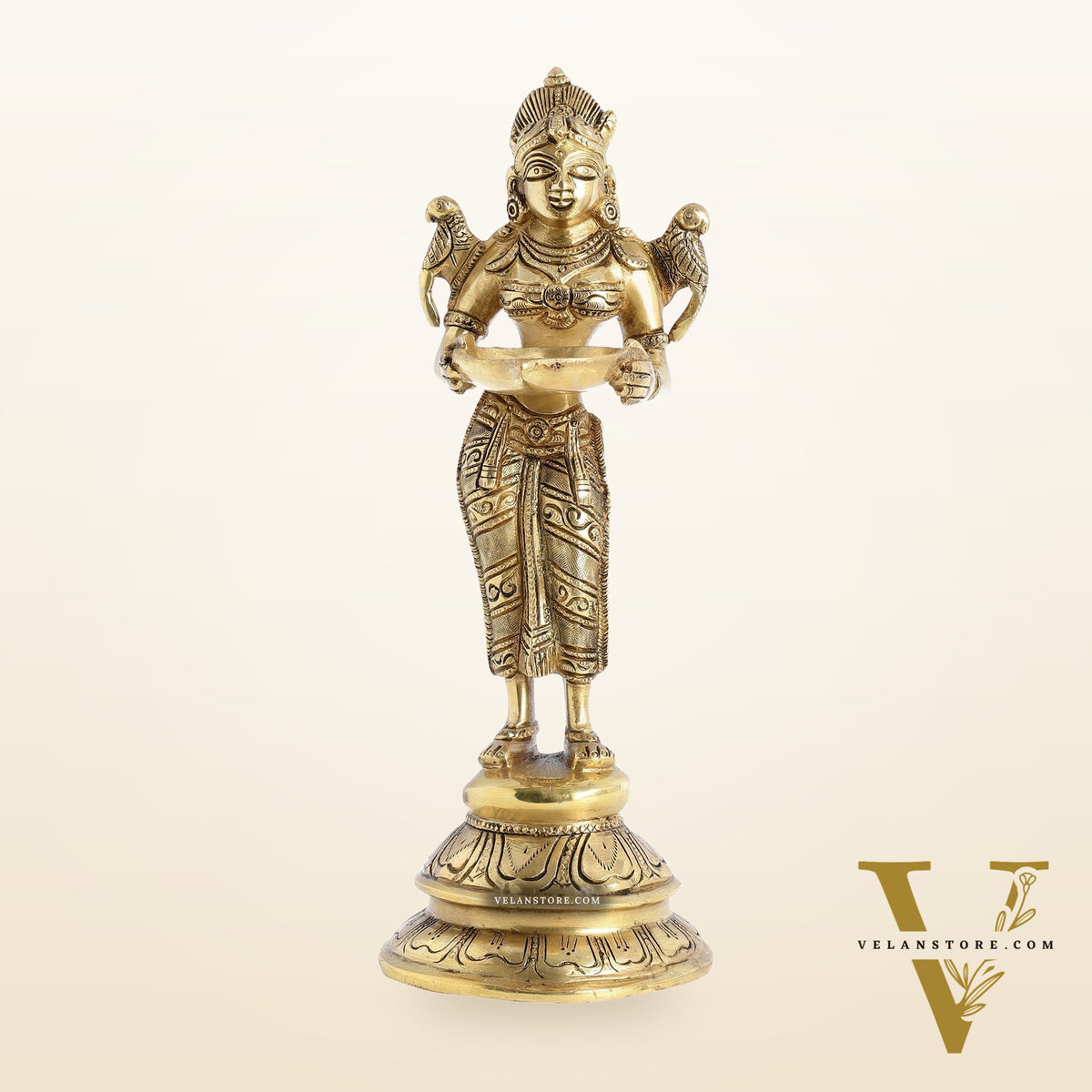 Brass Handcrafted Deep Lakshmi Oil Lamp - 11 inch