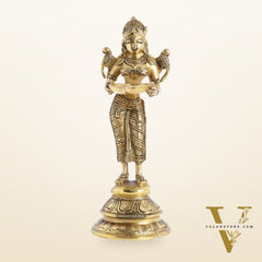 Brass Handcrafted Deep Lakshmi Oil Lamp - 11 inch