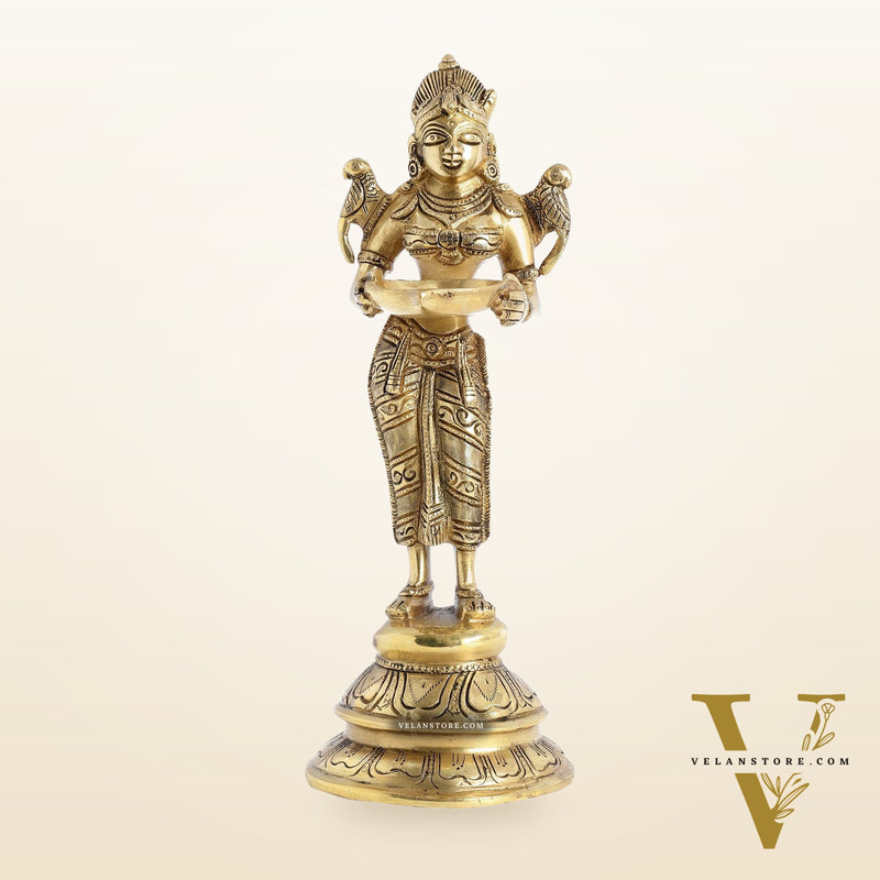 Brass Handcrafted Deep Lakshmi Oil Lamp - 11 inch