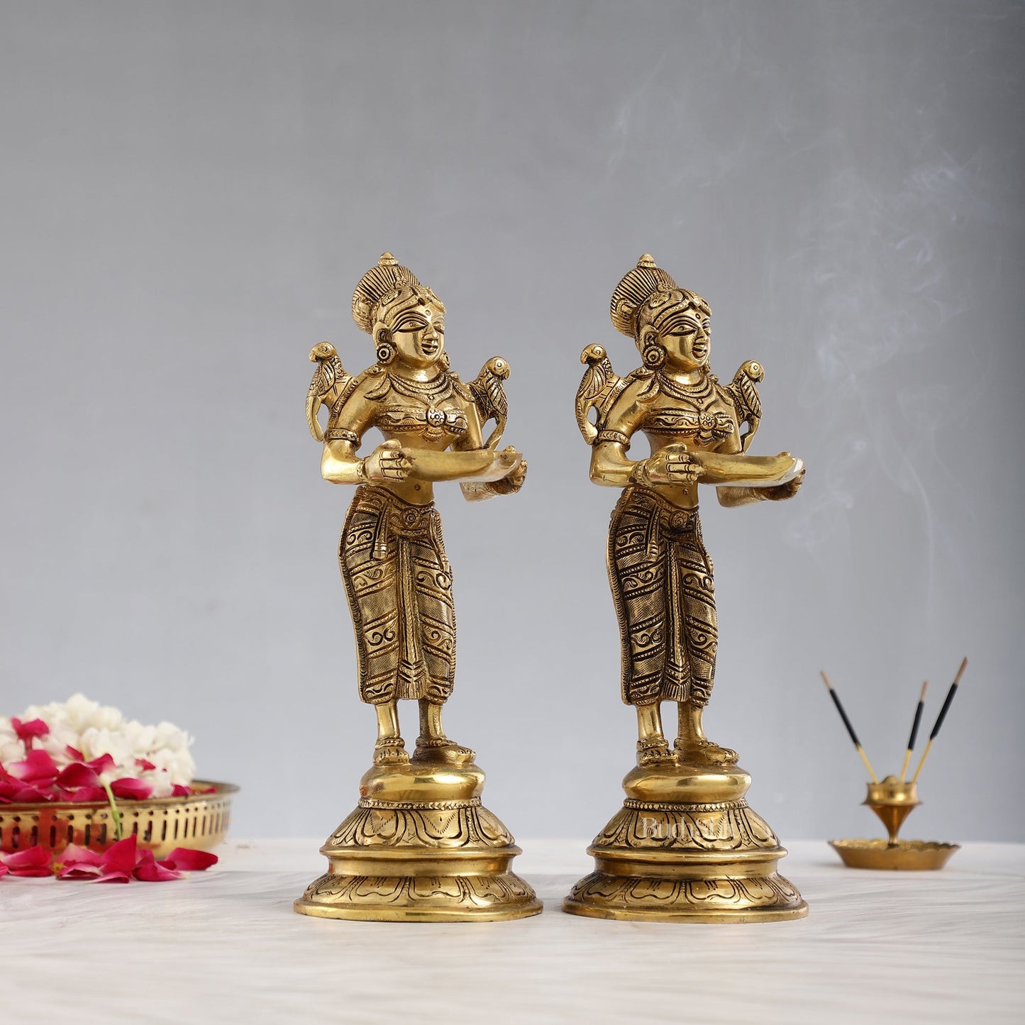 Brass Handcrafted Deep Lakshmi Oil Lamp - 11 inch