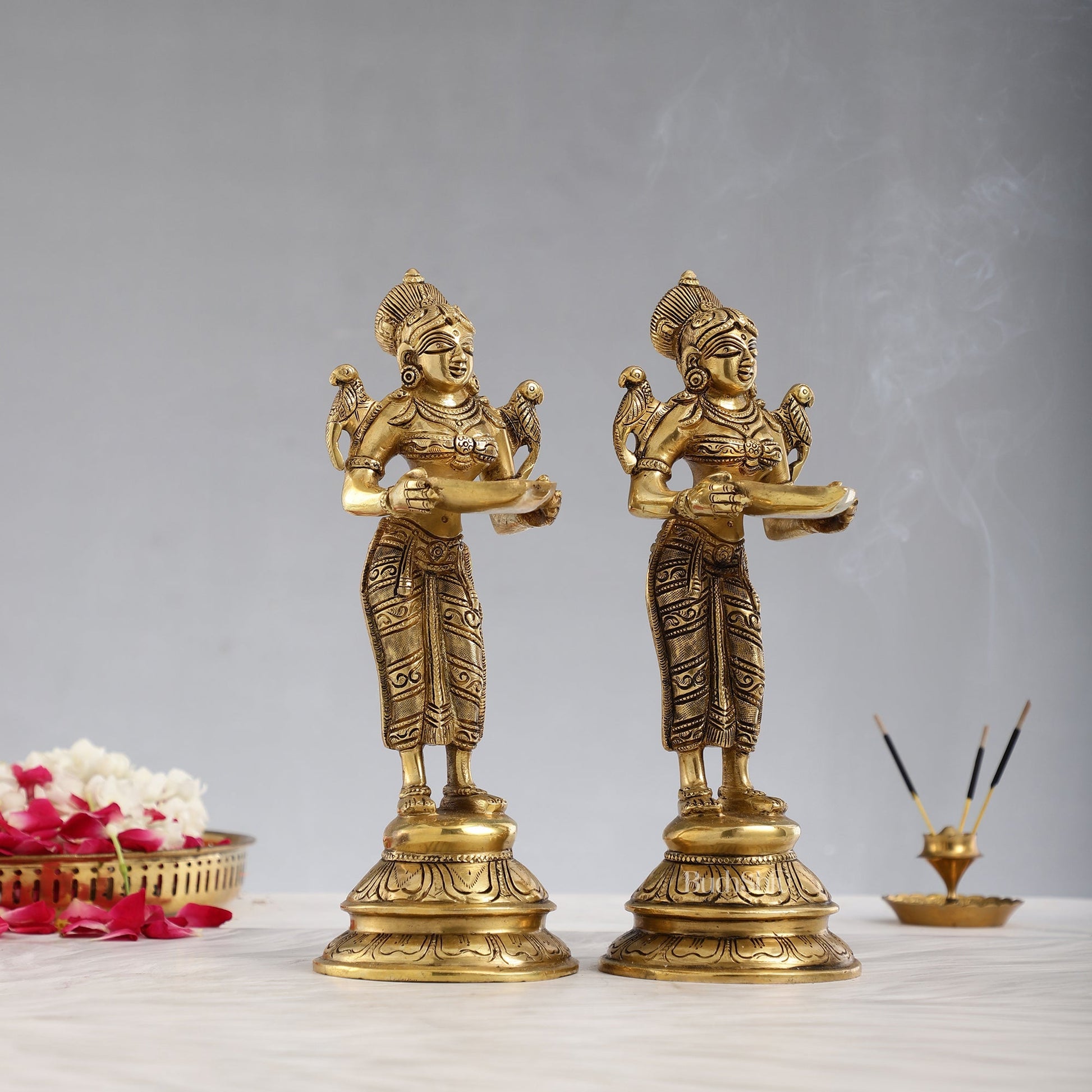 Brass Handcrafted Deep Lakshmi Oil Lamp - 11 inch