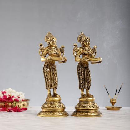 Brass Handcrafted Deep Lakshmi Oil Lamp - 11 inch