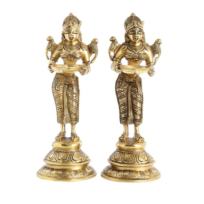 Brass Handcrafted Deep Lakshmi Oil Lamp - 11 inch