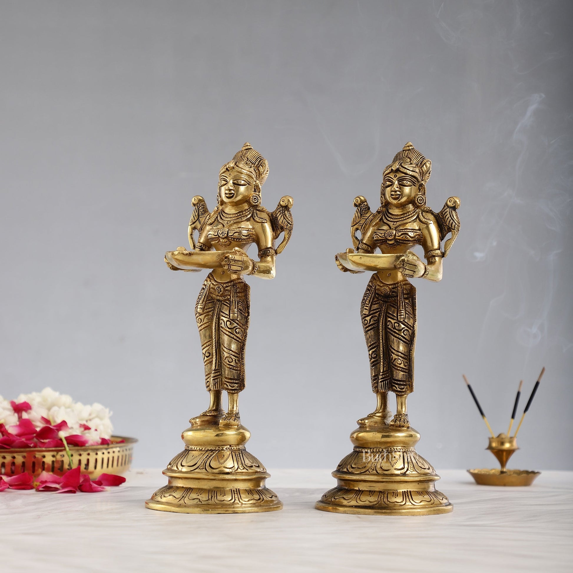 Brass Handcrafted Deep Lakshmi Oil Lamp - 11 inch