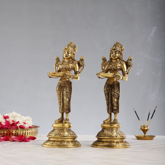 Brass Handcrafted Deep Lakshmi Oil Lamp - 11 inch