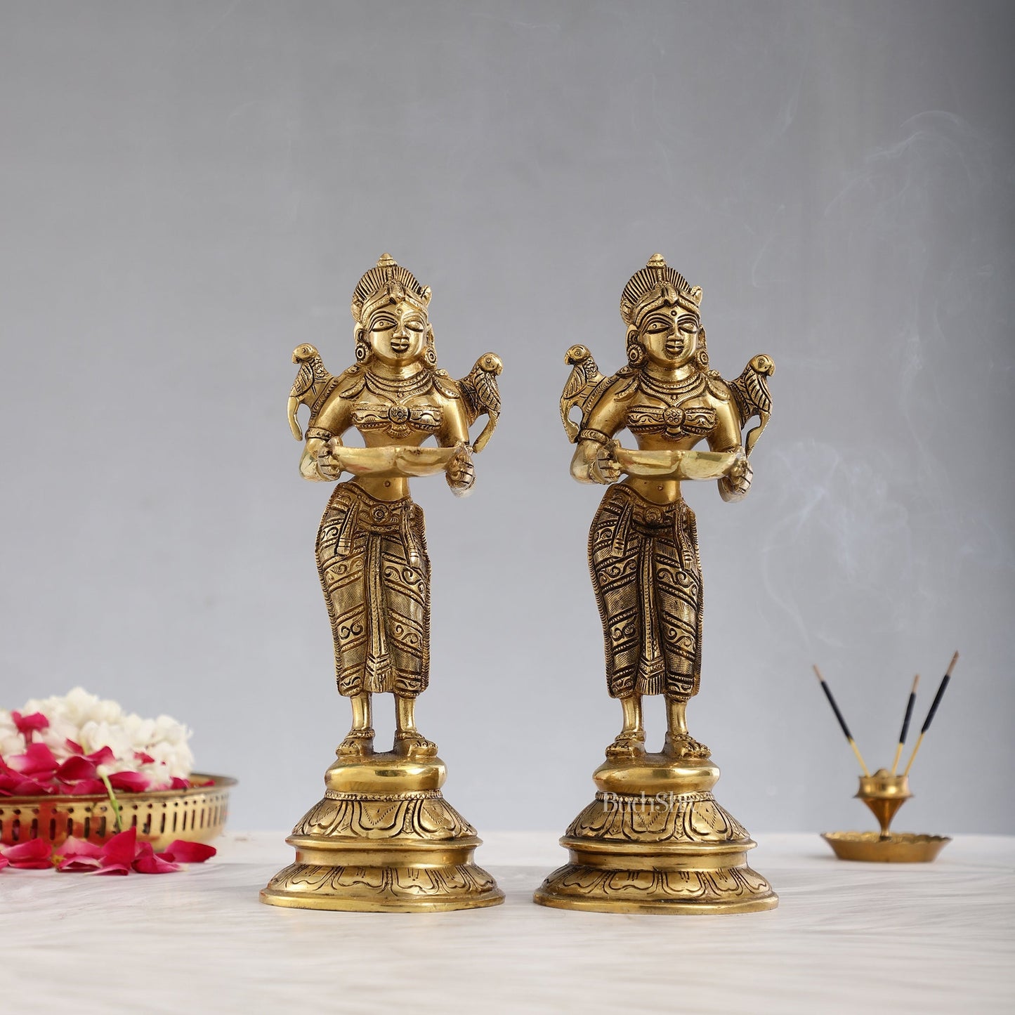 Brass Handcrafted Deep Lakshmi Oil Lamp - 11 inch