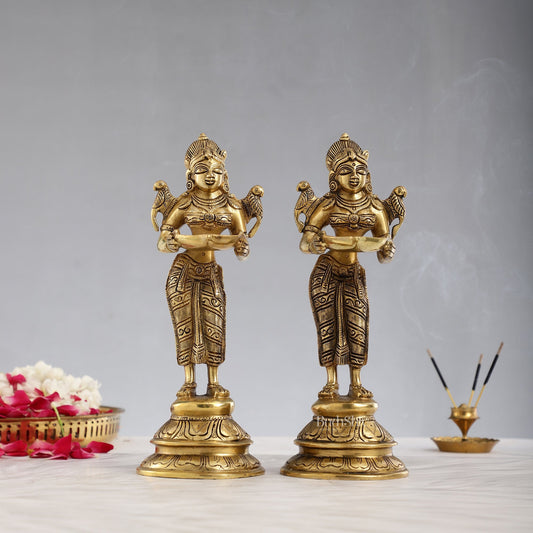 Brass Handcrafted Deep Lakshmi Oil Lamp - 11 inch