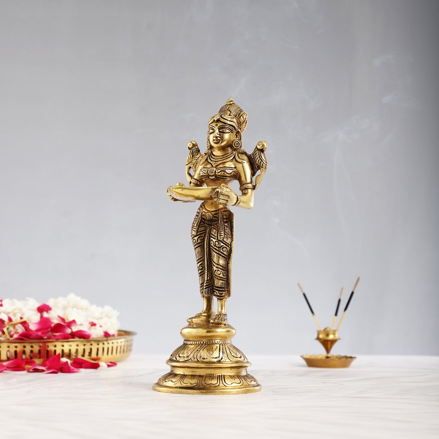 Brass Handcrafted Deep Lakshmi Oil Lamp - 11 inch