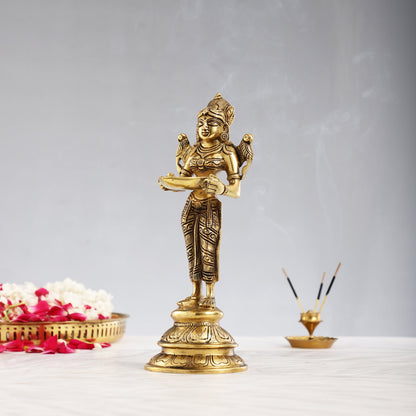 Brass Handcrafted Deep Lakshmi Oil Lamp - 11 inch