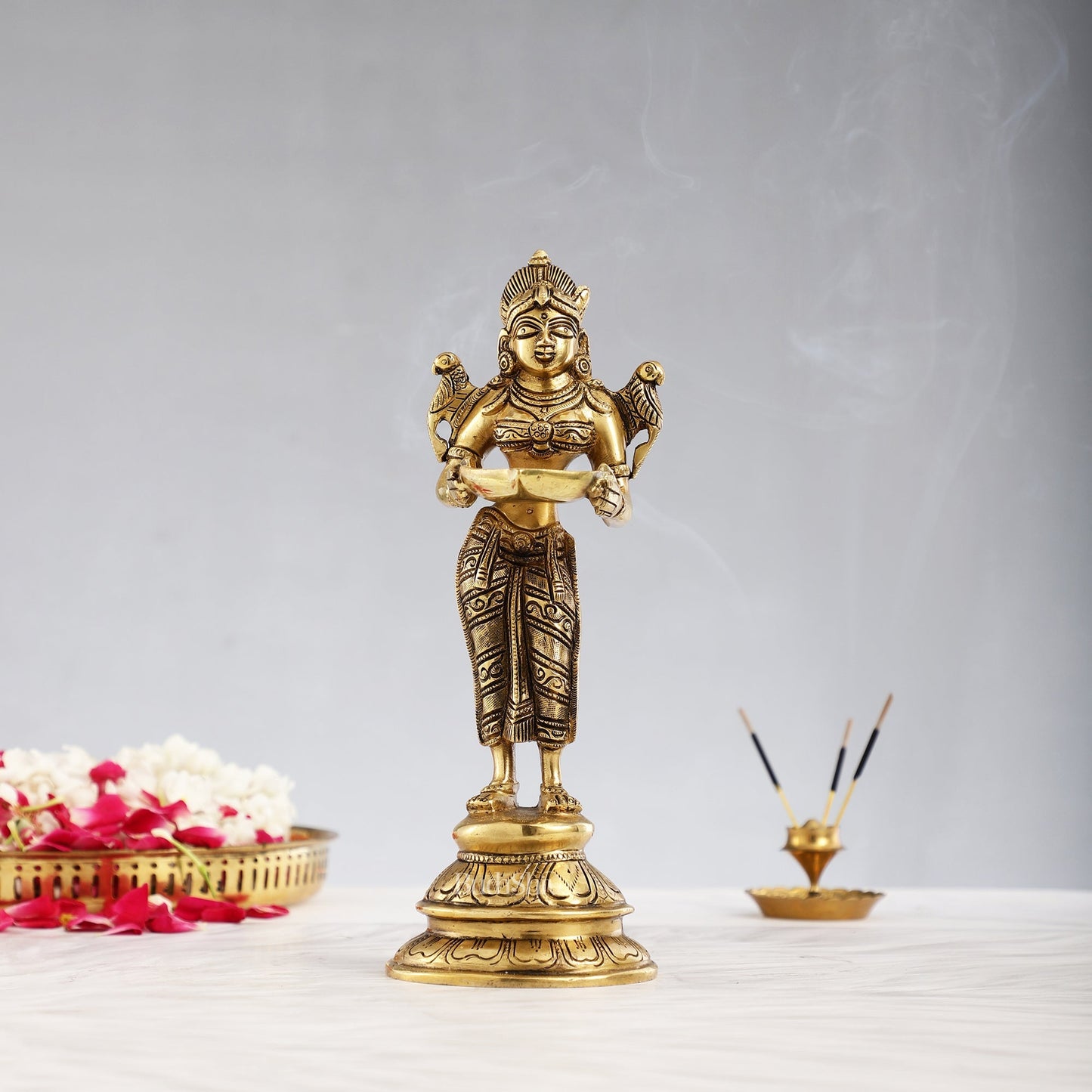 Brass Handcrafted Deep Lakshmi Oil Lamp - 11 inch