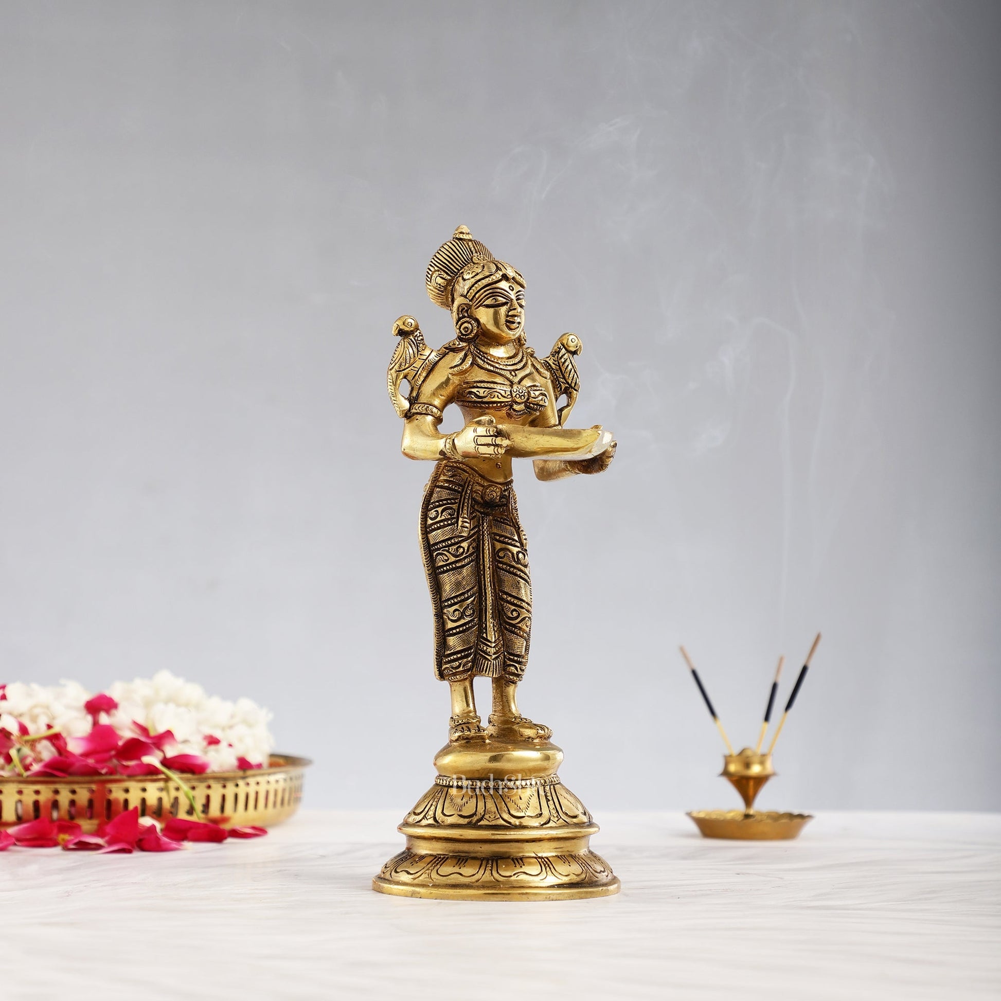 Brass Handcrafted Deep Lakshmi Oil Lamp - 11 inch