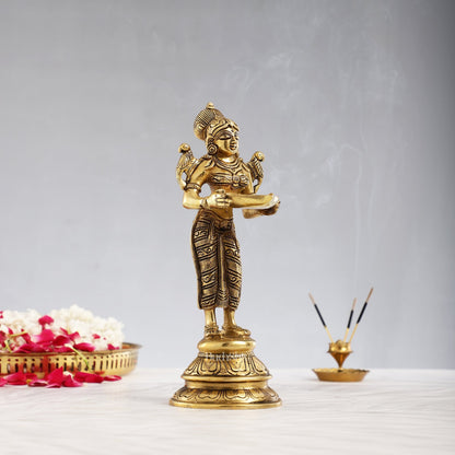 Brass Handcrafted Deep Lakshmi Oil Lamp - 11 inch